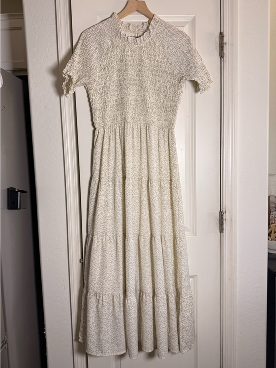 Polagram Dresses & Skirts - Polagram Cream Smocked Short Sleeve Tiered Maxi Dress